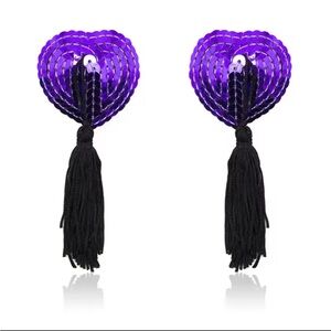 Purple Black Sequin Heart Tassel Nipple Pasties